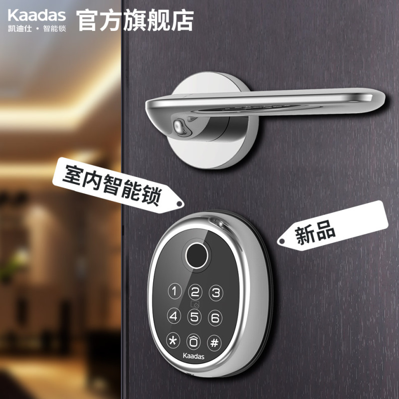 Kaadas凯迪仕智能锁R9H 室内指纹密码锁 卧室锁 门锁带把手智能安防 亮铬银