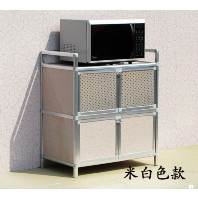 小橱柜菜厨简易小型厨房柜子灶台家用移动铝合金餐具盘子小碗柜装 米白色双层4门加长款72x35x77 双门