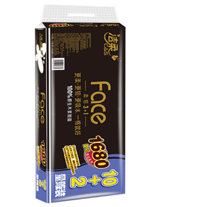 洁柔无芯卷纸黑Face加厚4层140g*12卷.6914068018645