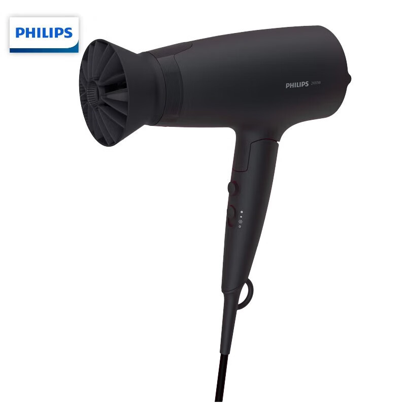 飞利浦(PHILIPS) 电吹风机 3系小花筒 大功率速干负离子恒温护发 可折叠家用 微暮黑BHD356/45
