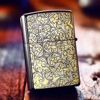 zippo打火机正版 美国原装正品磨砂雕刻 唐草十字架 富贵吉祥送礼 深雕 花色彩色 铜火机 仿古银/深雕