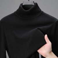 男装高领毛衣男纯色净版长袖加厚500g大码男士针织衫_15128 L 黑色