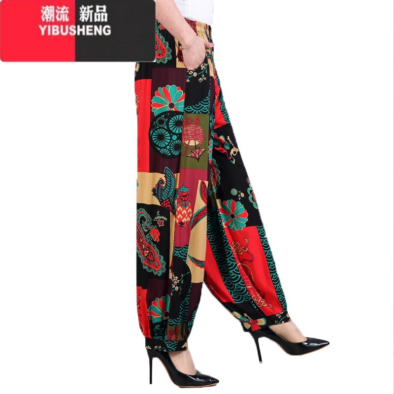 YIBUSHENG中老年灯笼裤季薄款棉绸女休闲裤大码阔腿裤名族风广场舞长裤子高清大图