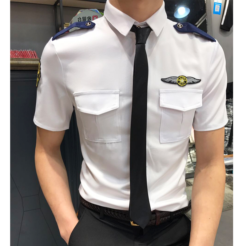 空少服时尚服KTV酒吧短袖工作服男女班服团队制服白色衬衫修身S码
