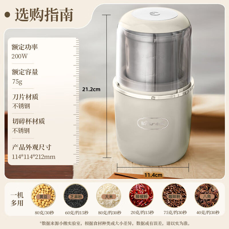 小熊Bear多功能家用搅拌机MDJ-D02H1-P02 200W超细磨粉咖啡机2L玻璃机身材质按键操作高清大图
