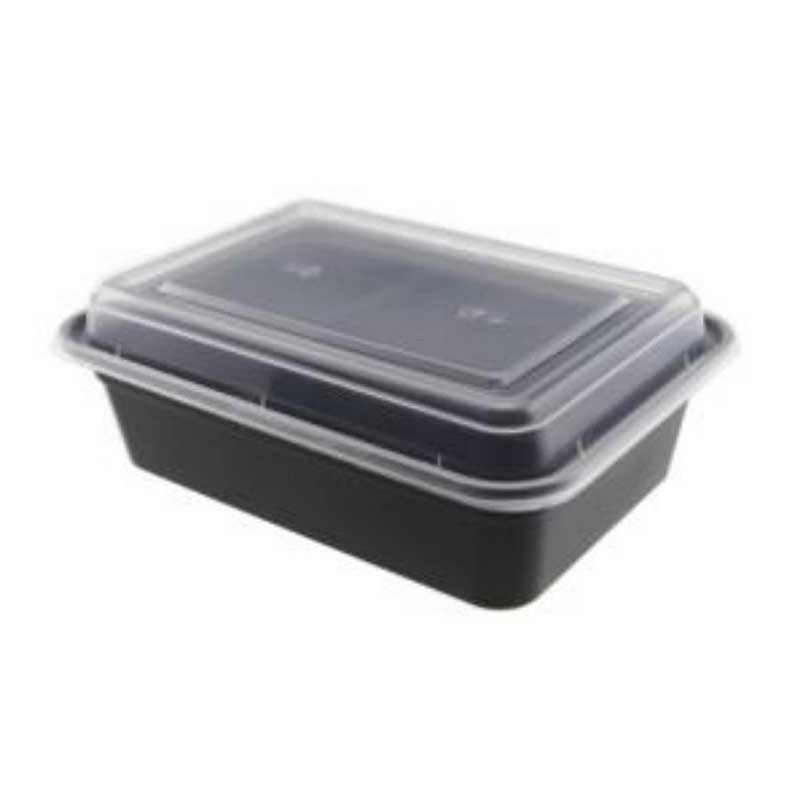 儵忽 一次性方形黑色密封盖餐盒打包盒 RY-NL-16 480ml 150套/1箱
