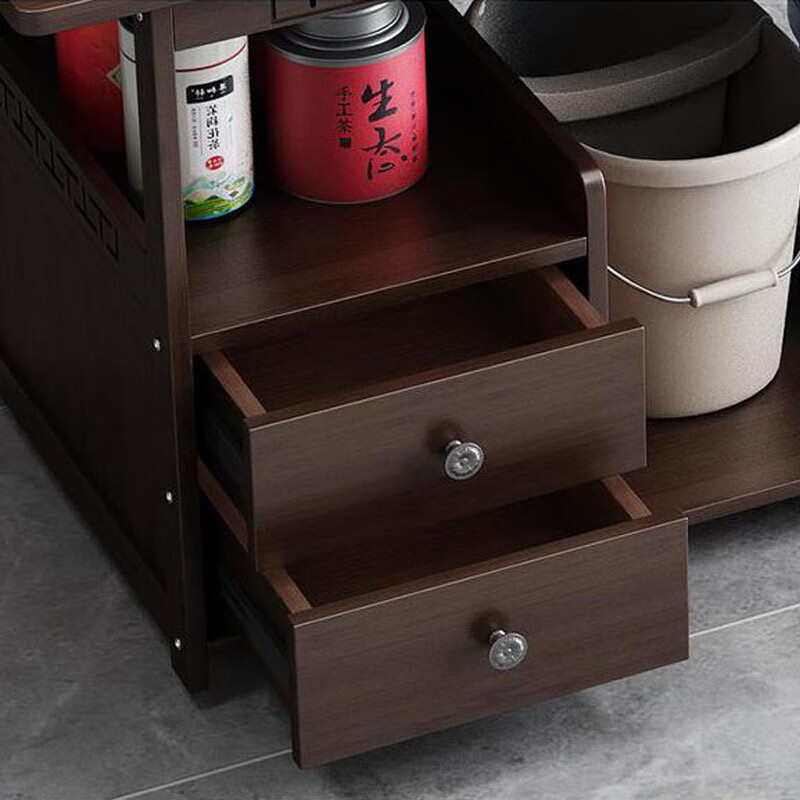 晋舰 移动茶台家用阳台竹木小茶桌烧水壶一体简约现代功夫茶几 全自动+孔雀茶具高清大图