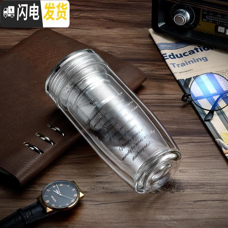 三维工匠双层玻璃杯男士保温水晶商务杯子便携水杯隔热透明茶杯图片