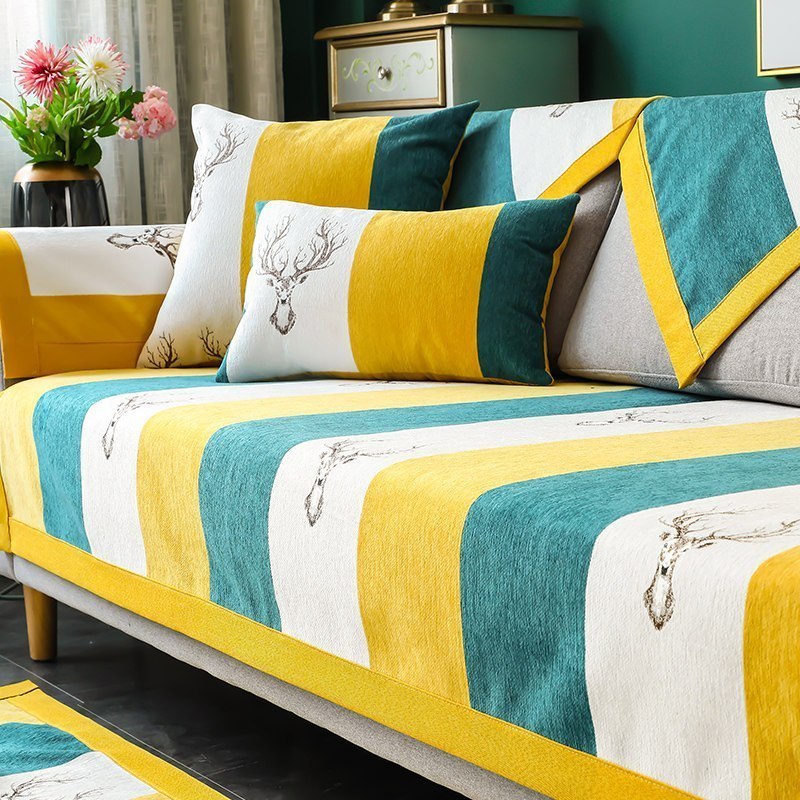 家柏饰(CORATED)北欧四季通用沙发垫防滑简约全包萬能沙发套罩布艺沙发巾沙发盖布 麋鹿黄 70*210cm