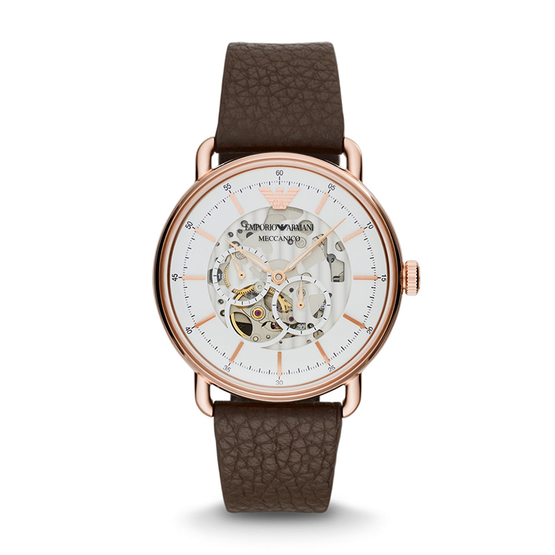 阿玛尼(EMPORIO.ARMANI)手表 皮带全自动镂空机械表男士商务休闲腕表 AR60027高清大图