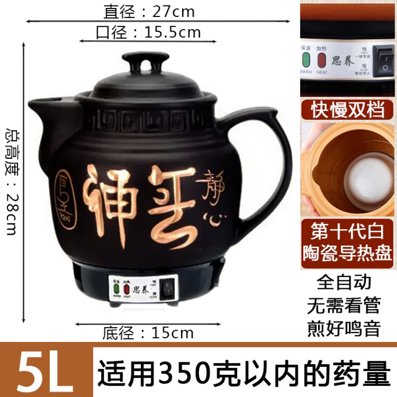 养生壶煎壶熬中药电子中药壶陶瓷熬黄金蛋电砂锅全自动家用煲药罐子 5升黑神+白陶瓷发热盘+鸣音
