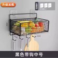 厨房置物架葱姜蒜调料收纳神器壁挂沥水架子墙上菜篮子储物篮杂物 升级加粗款黑色中号-配挂钩-免打孔
