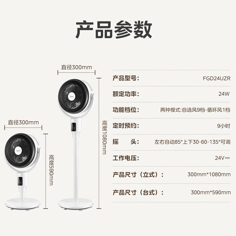 美的(Midea)空气循环扇直流变频电风扇家用风扇立式落地扇遥控定时换气扇轻音节能电扇除菌净化可选 FGD24UZR