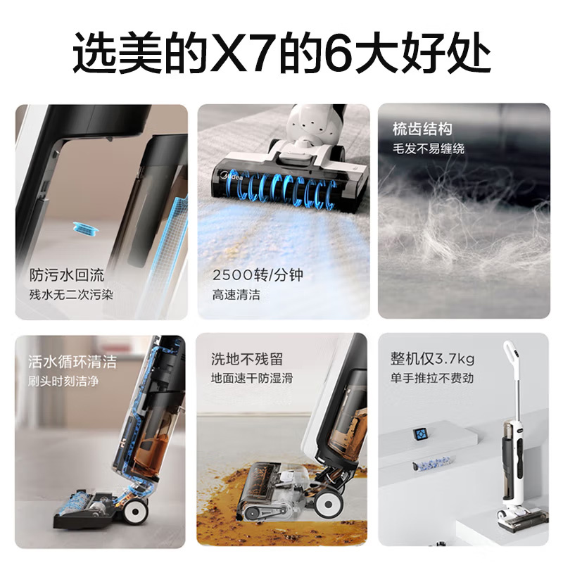 美的洗地机无线智能家用吸拖一体洗扫拖地吸尘器X7