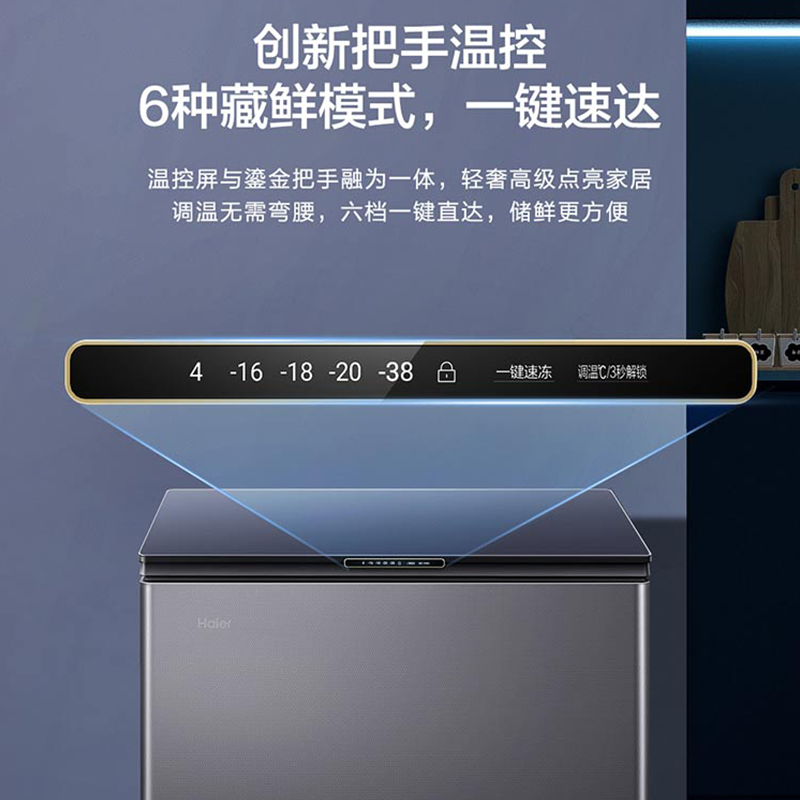 海尔零下38度超低温一级节能省电冷藏冷冻切换两用卧式单温风冷冷柜商用大容量 [升级彩晶面板]200升-38度电子控温高清大图