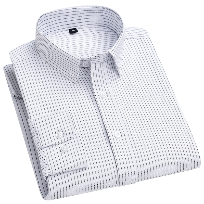 孟康mengkang男装长袖衬衫韩版商务休闲帅气百搭条纹修身牛津纺衬衣