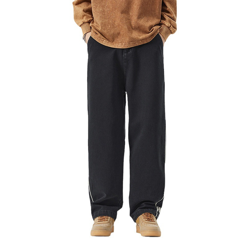 jeans trousers字母美式简约新品牛仔裤男士宽松休闲外穿百搭长裤