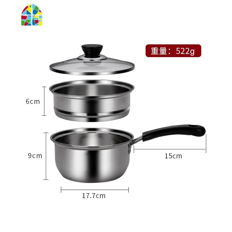 奶锅不锈钢泡面锅宝宝辅食锅家用婴儿小锅煮热牛奶锅小汤锅带蒸笼 FENGHOU图片