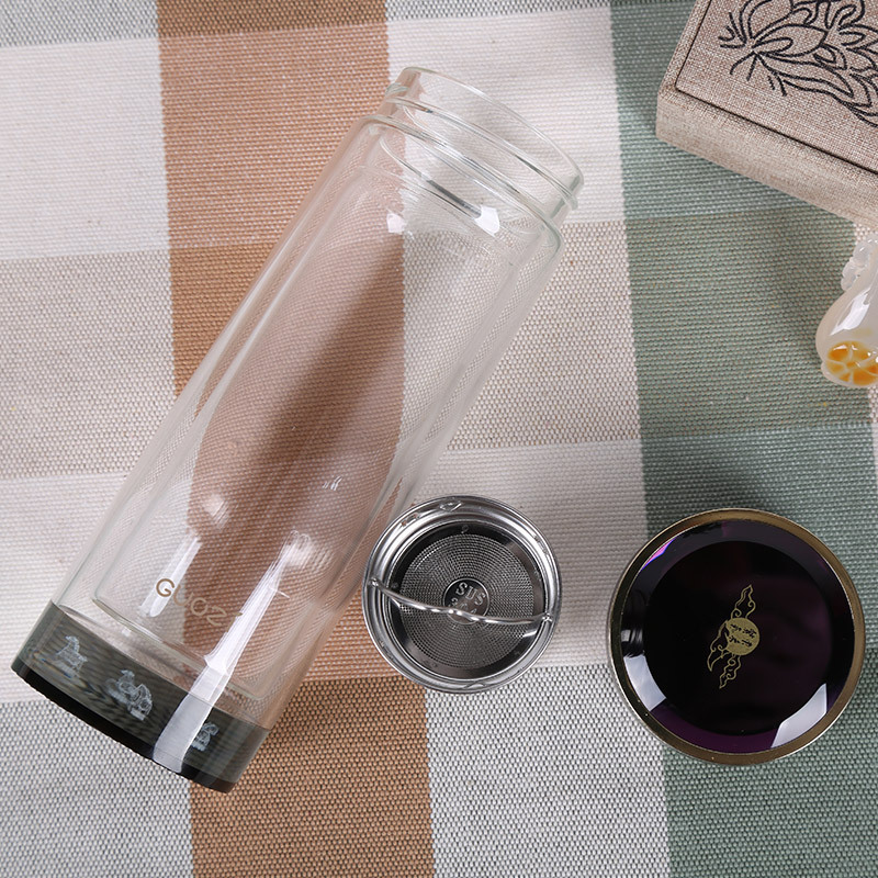 果兹 加厚底过滤茶杯耐热玻璃杯 雅兰仕双层玻璃水杯 300ml