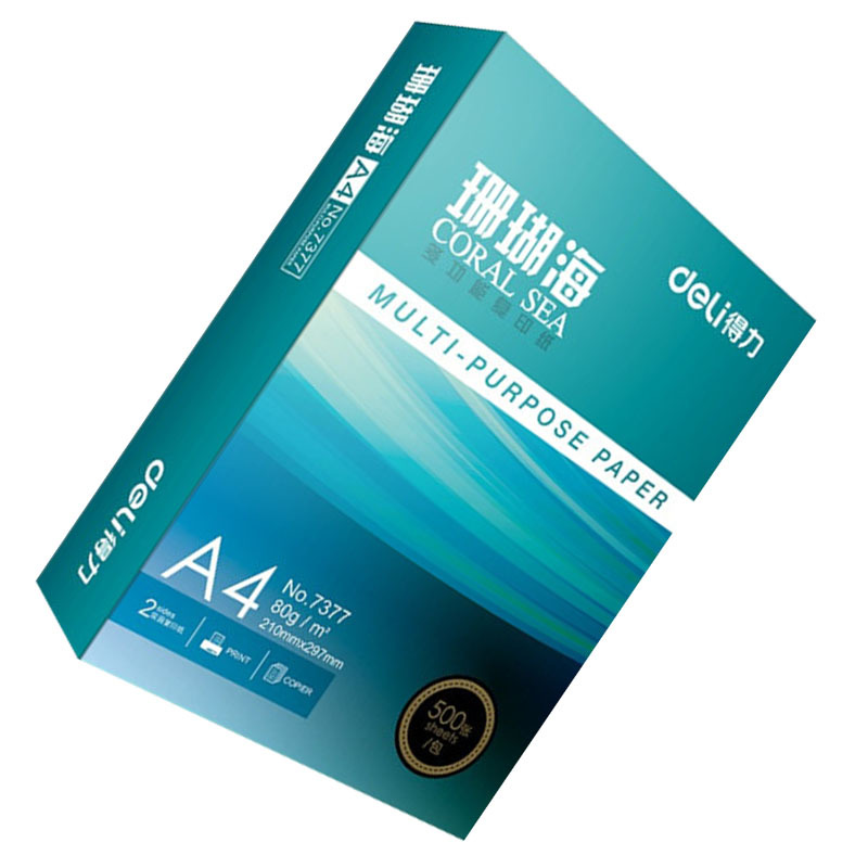 得力 7377 珊瑚海 A4 80g 加厚双面打印纸复印纸 500张1包 单包装