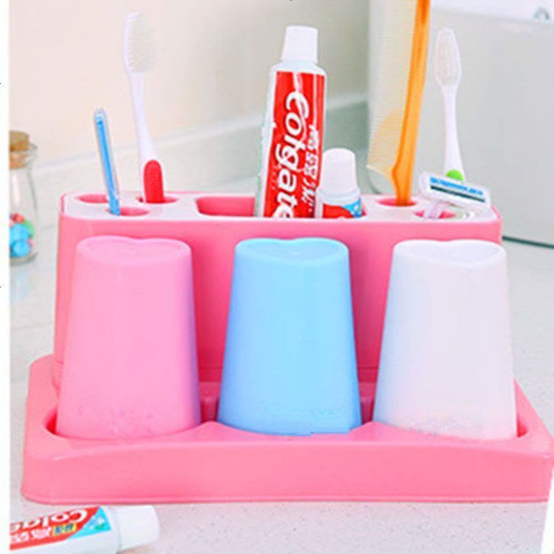 1/2/3口之家牙刷架洗漱套装情侣牙膏架漱口杯牙刷盒刷牙杯架台式 心形款粉色图片