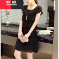 YIBUSHENG春季中长款雪纺连衣裙女2024新款女装短袖宽松显瘦遮肚大码裙子 sy8002#黑色 5XL