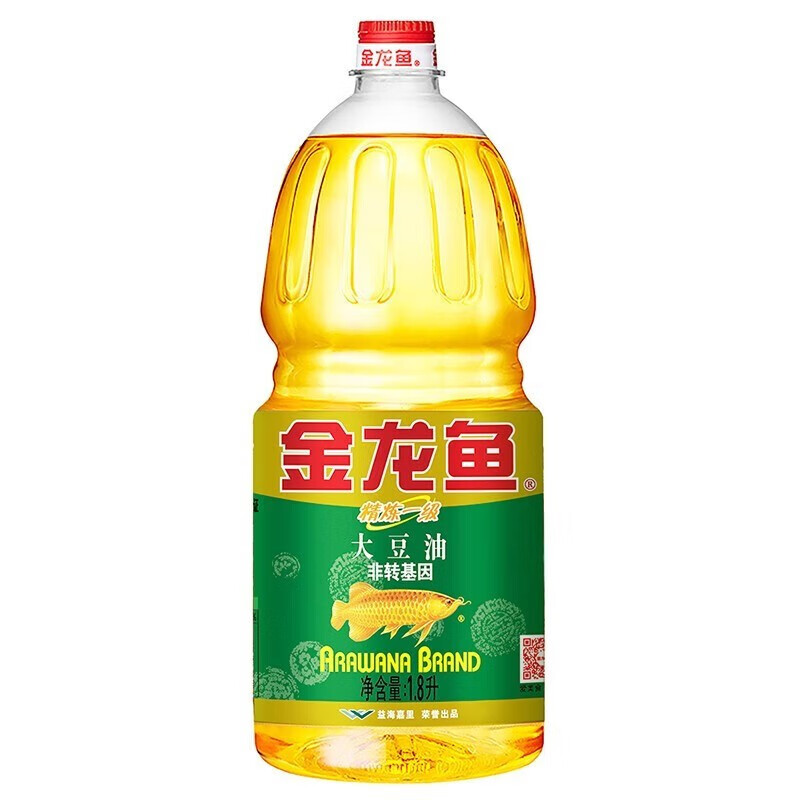 金龙鱼 精炼一级大豆油1.8L非转基因家用食用油 1桶