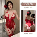 九里晴川ny大码性感紫色红色蕾丝连体衣制服纯欲绑带套装女睡衣_163