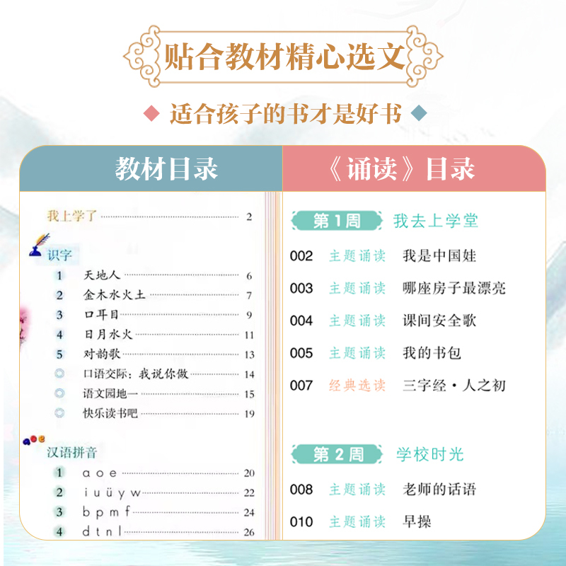 晨诵暮读(彩色插画版) 一年级上 [正版]2023新版诵读一二三四五六年级上下册语文经典美文晨读100篇全国通用版1-6