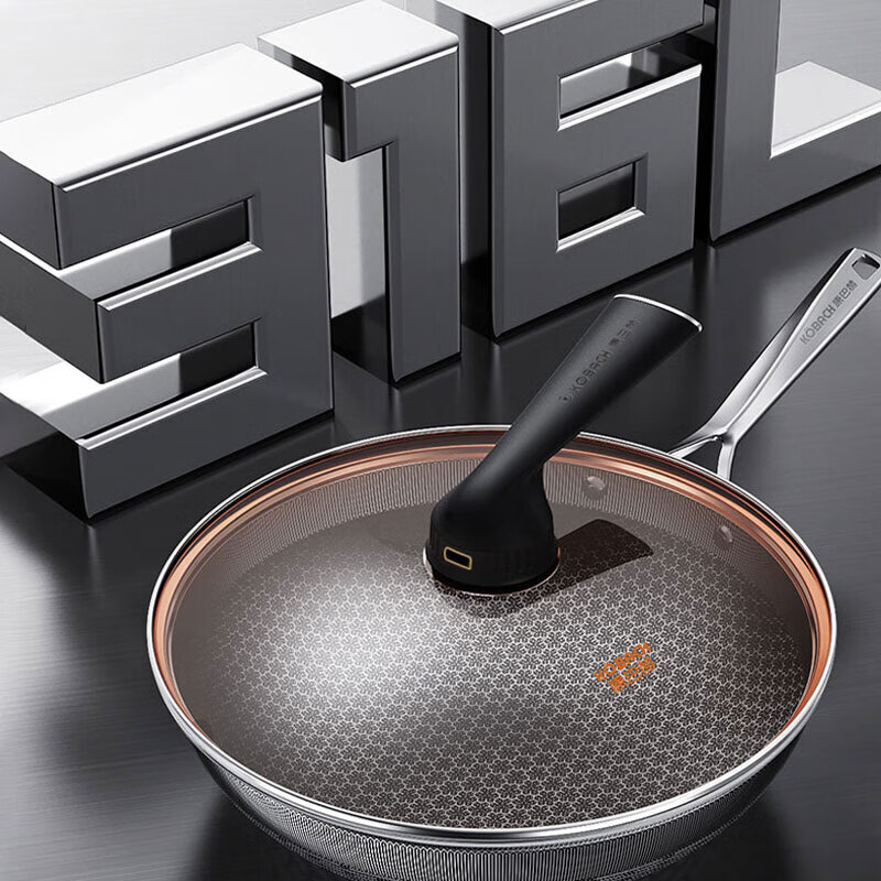 康巴赫炒锅不粘锅316L不锈钢炒菜锅旗舰S款蜂窝锅32cm电磁炉燃气灶通用高清大图