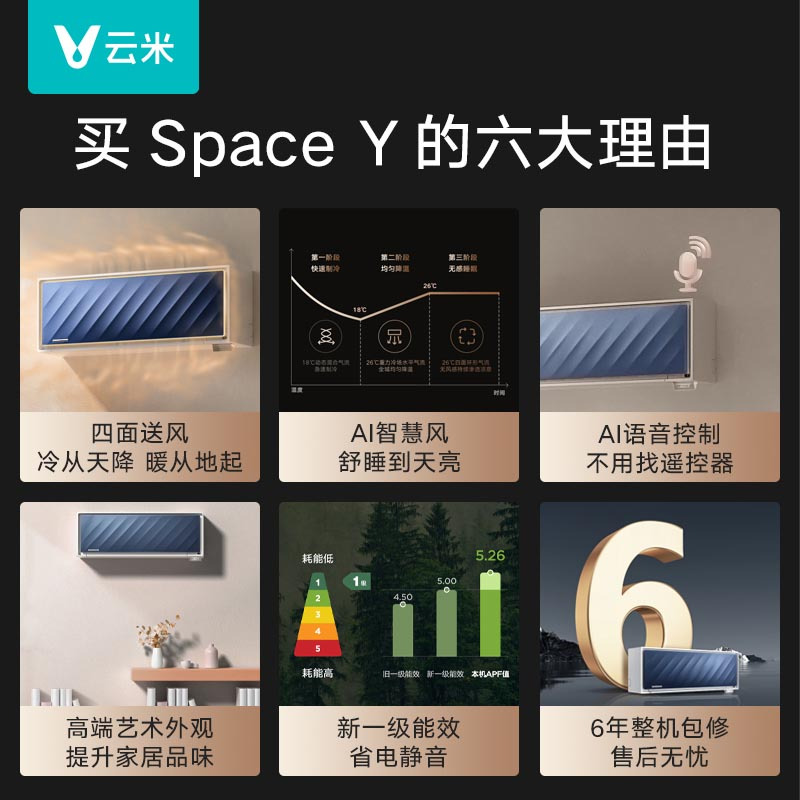 云米(VIOMI)1.5匹小家智能生态 变频冷暖SpaceY AI全域风 新一级 壁挂式空调挂机 KFRd-35GW