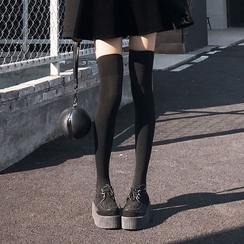 黑色过膝袜女jk韩版长筒袜学生学院风大腿袜白色天鹅绒高筒大腿袜一双