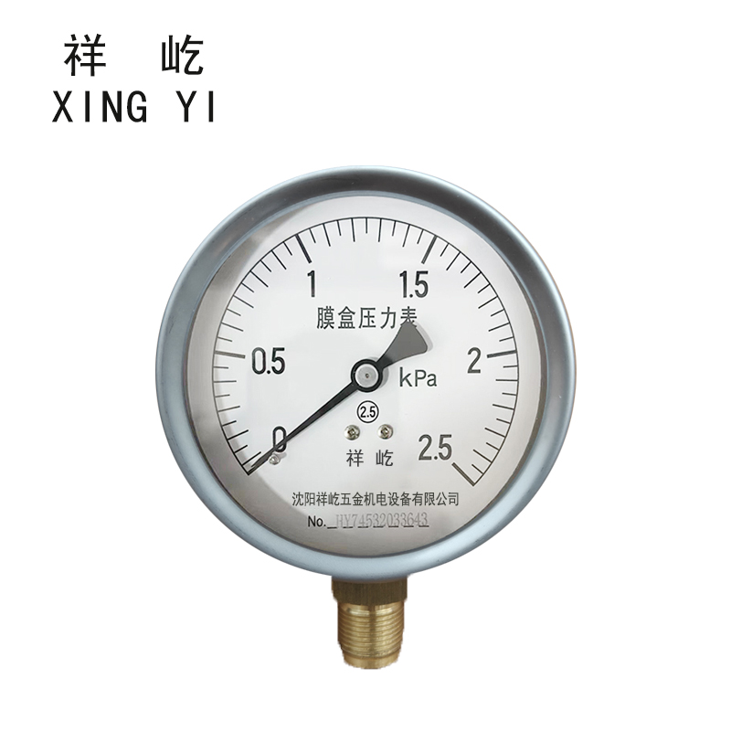 祥屹 膜盒压力表 YE100 0-2.5Kpa 块