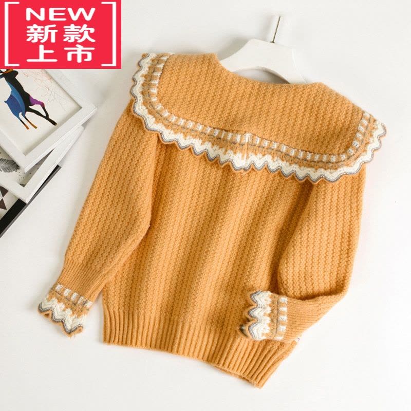 可莉允2022秋冬季新款女童红毛衣开衫洋气娃娃领针织外套儿童中大童春装图片