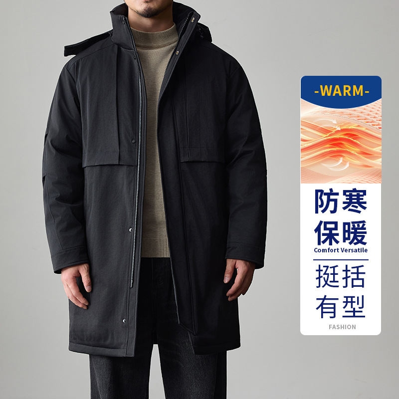 啄木鸟大码连帽中长款棉服男士秋冬新款潮流百搭加厚棉袄舒适外套高清大图