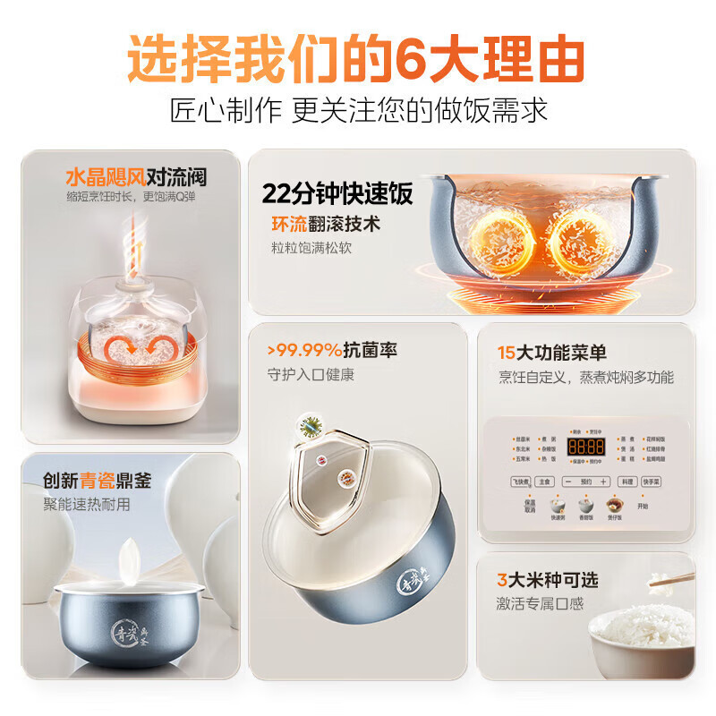 美的(Midea)电饭煲家用4升电饭锅3-6人抗菌不粘内胆热饭炖煮煲汤蛋糕快速饭多功能煮米饭锅MB-4E01R