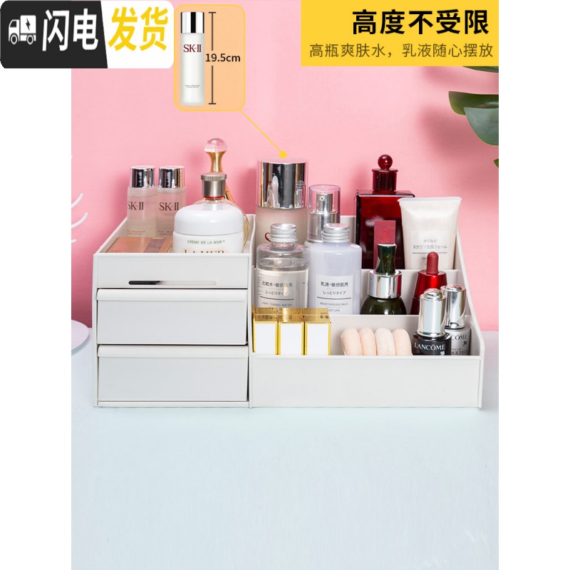 三维工匠化妆品收纳盒桌面收纳口红护肤品置物架宿舍塑料梳妆台化妆盒高清大图