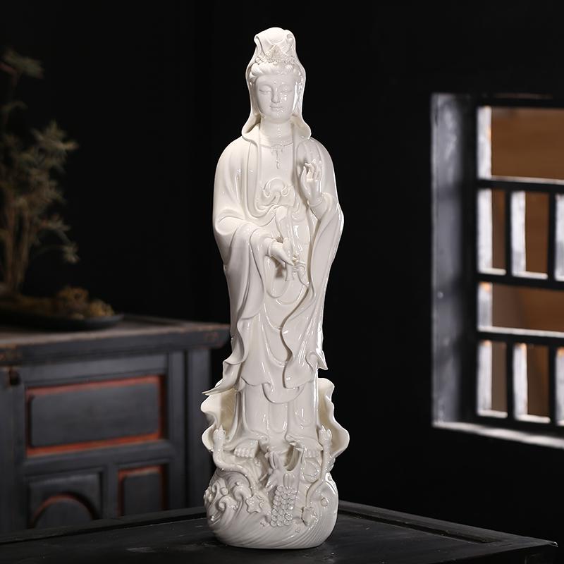 德化创意陶瓷器滴水观音菩萨佛像摆件白瓷工艺品家用供奉客厅摆设 三维工匠 24寸单龙(高约60cm)高清大图