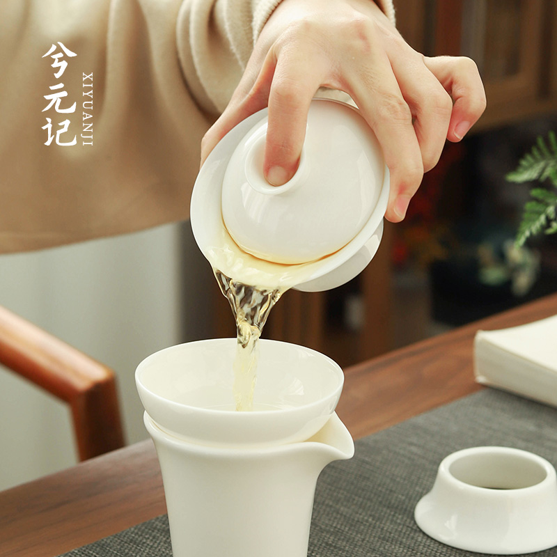 [补贴10%]羊脂玉盖碗茶杯德化白瓷茶碗带盖单个三才大号功夫家用茶具套装高清大图