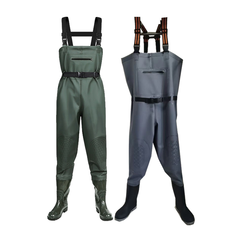 背带下水裤男防水半身连体捕鱼皮叉鱼裤加厚耐磨涉水带雨鞋N46173高清大图