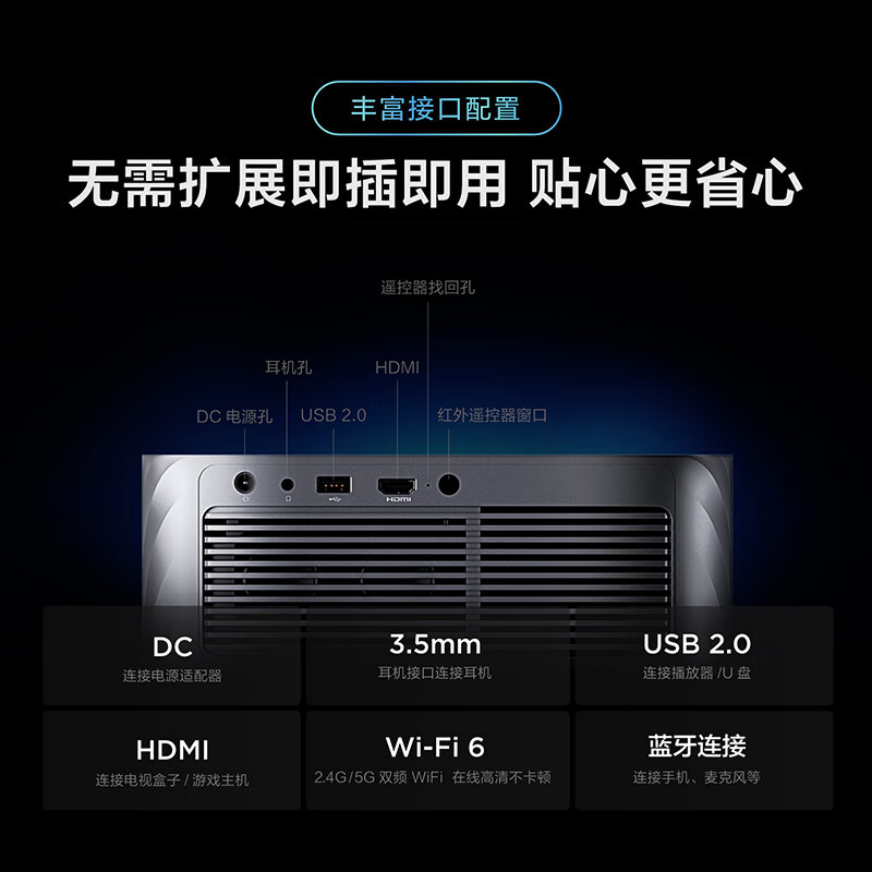联想小新100 联想投影仪 家用投影机 手机投影卧室学生网课便携高清投屏 黑色 700ANSI流明高亮度 AI语音 自动对焦 梯形校正 手机同屏
