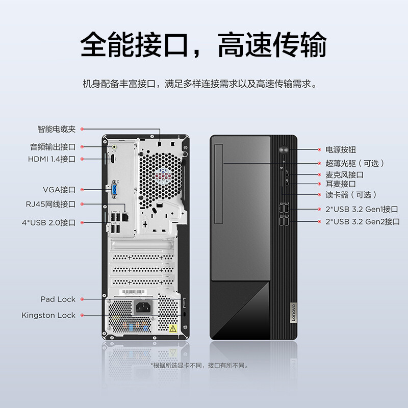联想(Lenovo) 扬天M590 个人办公家用学习台式机电脑整机 R5-5600 8G 1T 集 19.5 商用办公 企业采购 家用娱乐
