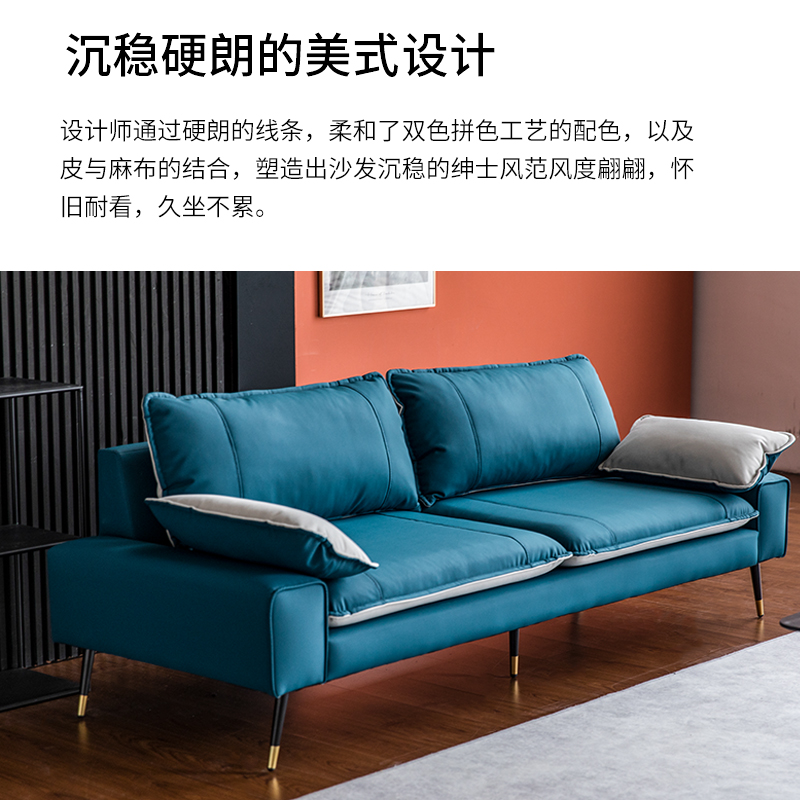 瑞仕达意式极简小户型皮沙发客厅双人直排小沙发北欧轻奢皮艺科技布沙发高清大图