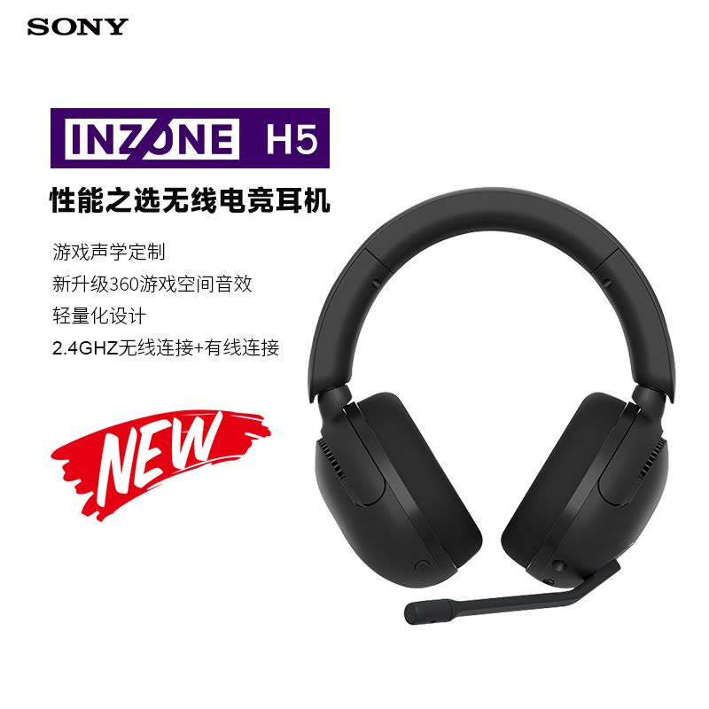 索尼(SONY) INZONE H5性能之选无线电竞耳机 2.4GHz 3.5mm H7更新款游戏耳机WH-G500黑色图片
