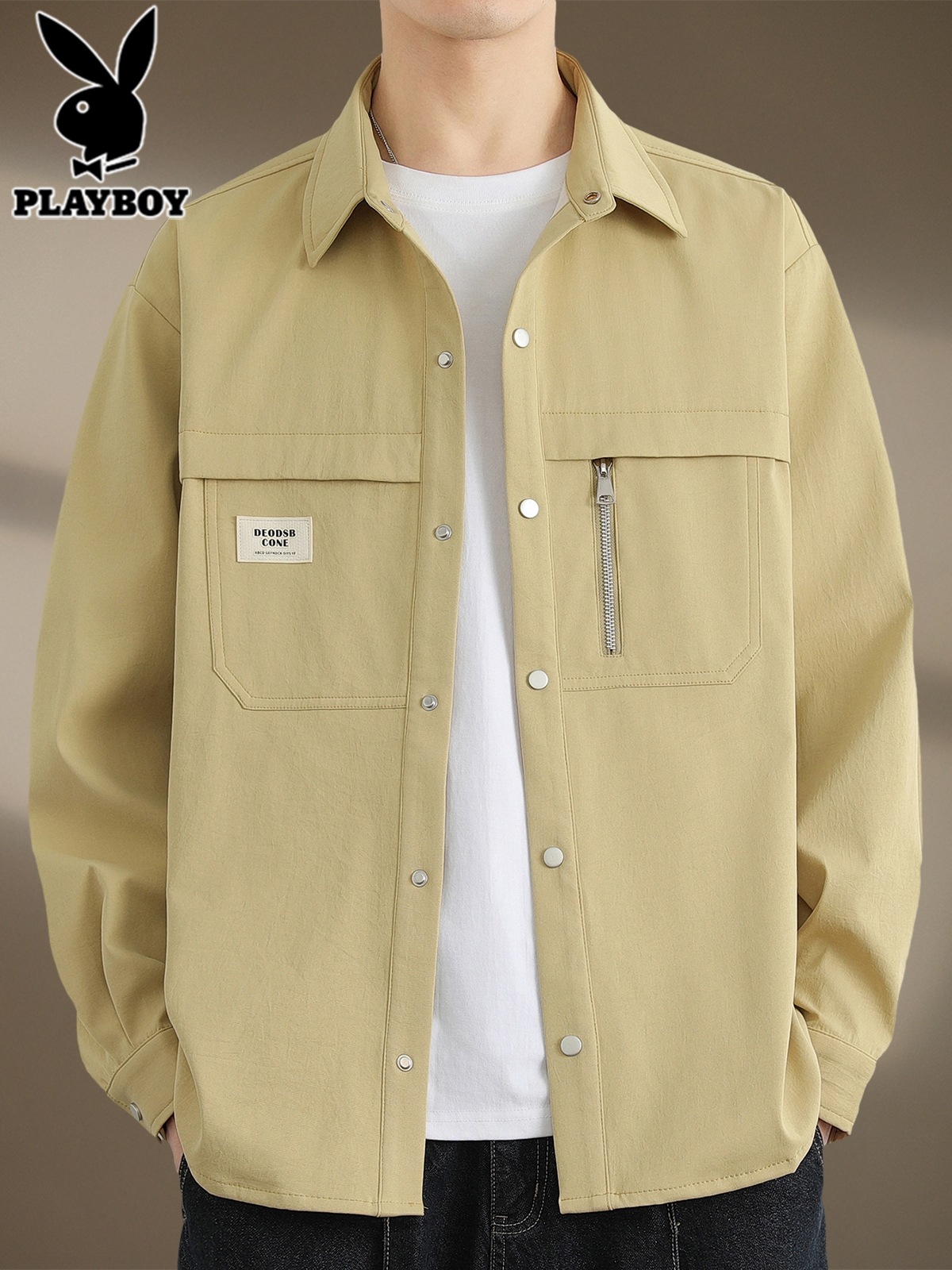 花花公子衬衫外套男士2025年秋季潮牌百搭工装上衣服休闲长袖2闲高清大图