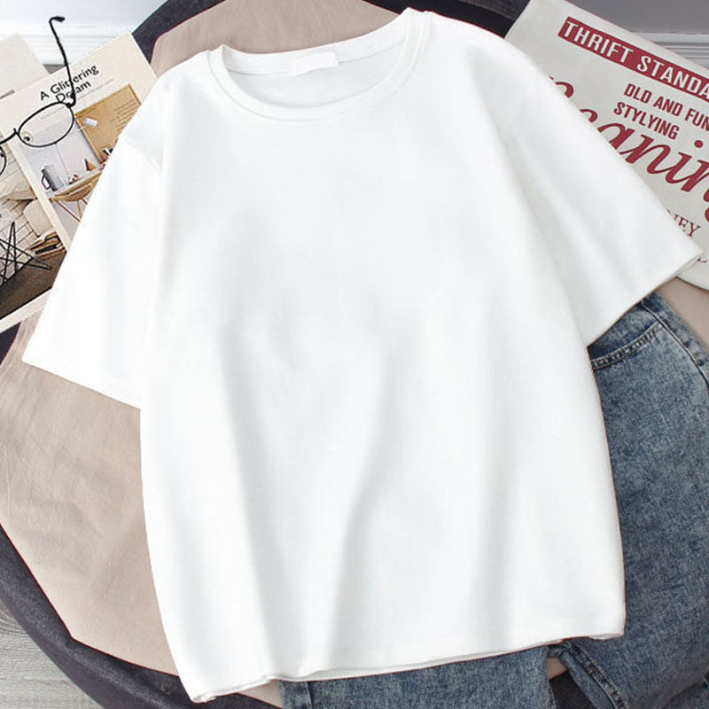 潮港风五分袖上衣服男女同款学生情侣半袖2/1件 a01白 纯白(单件装) s