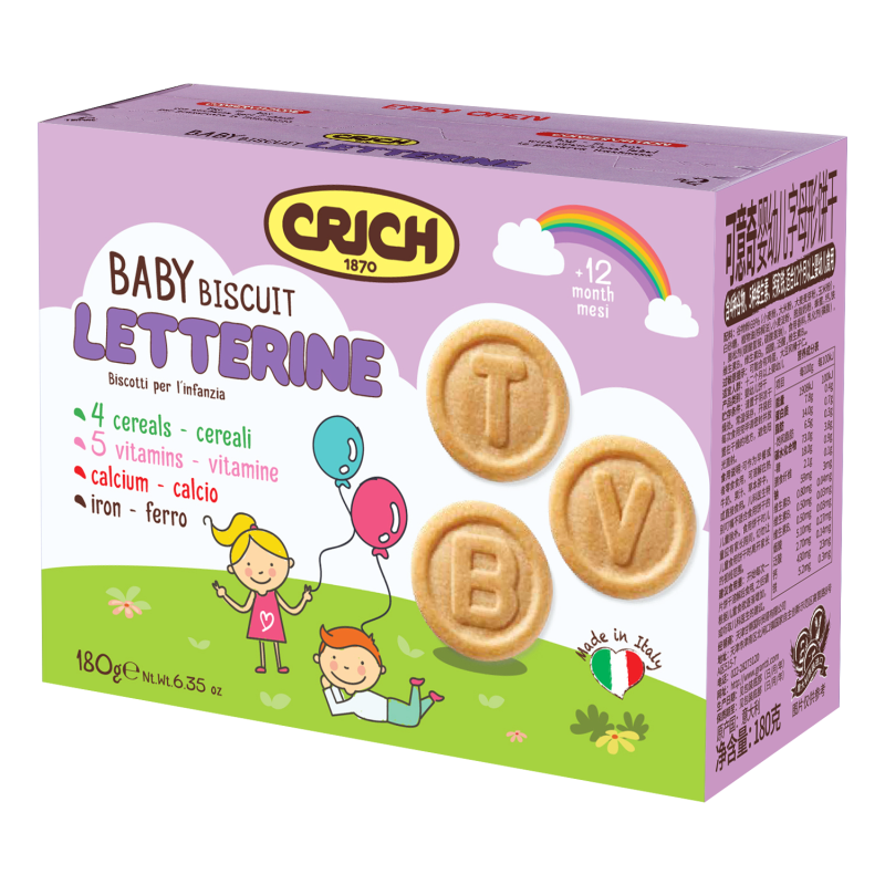意大利原装进口 可意奇(CRICH)婴幼儿字母饼干 宝宝磨牙饼干 零食 动物字母饼干 无添加 180g