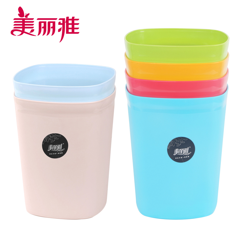 美丽雅 家用厨房卫生间无盖设计大容量炫彩垃圾桶方形9L(大)