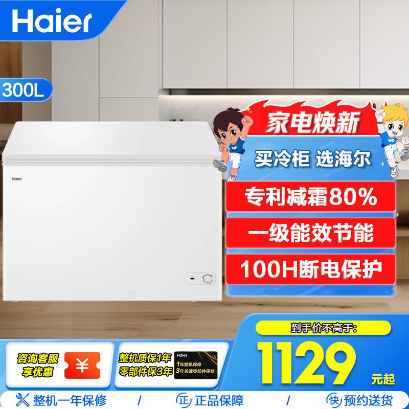 海尔(Haier)300升家用卧式冰柜 冷柜 减霜80% BC/BD-300GHD图片
