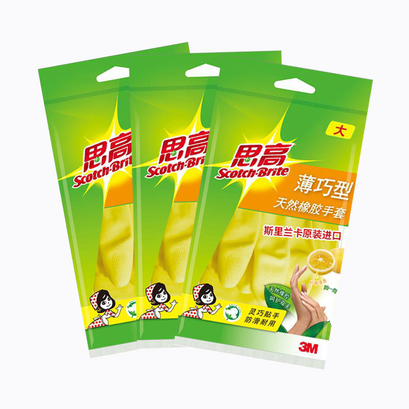 3M思高薄巧型 橡胶手套洗碗手套女橡胶家务手套薄款防水塑胶手套大号